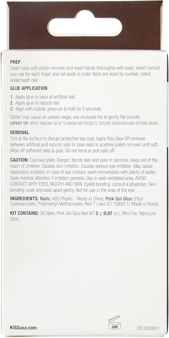 KISS Classy Premium Press On Nails, 'Stunning!', French, Long Length, Square Shape, Includes 30 Fake Nails, 2g Pink Gel Nail Glue, 1 Manicure Stick, 1 Mini File (Pack of 2)