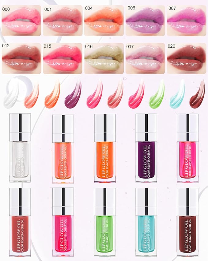 Glow Reviver Lip Oil Moisturizing Lip Gloss for Dry Lips, Clear Lip Oil with Plumping, Hydrating Effects, Women's Makeup Gift (#006 Berry)