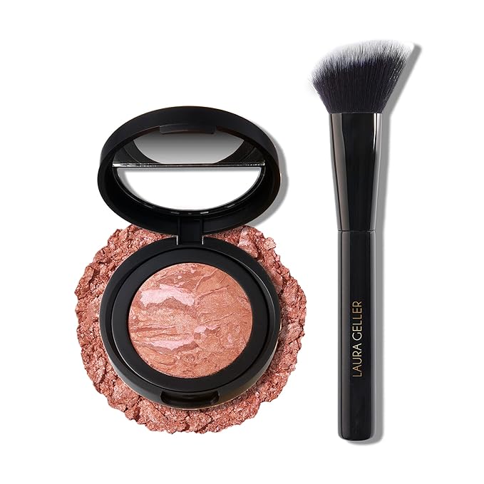 LAURA GELLER NEW YORK Baked Blush-n-Brighten Marbleized Blush + Angled Brush (06 Pink Grapefruit, 47mm)