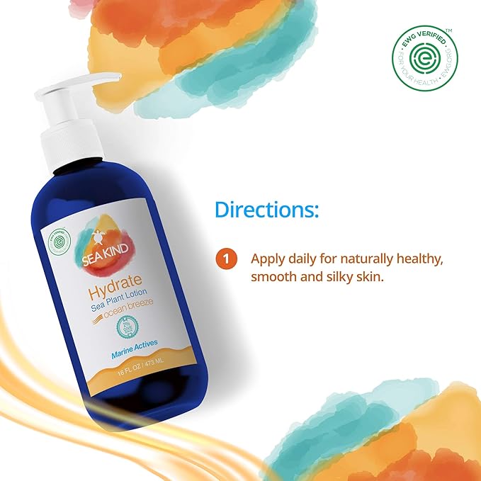 All Natural Hydrate Ocean Breeze Sea Plant Hand and Body Lotion for Women and Men, Essential Oil Scent, 16 Fl Oz, Non Comedogenic, Vegan Moisturizer for Dry and Sensitive Skin, No Parabens