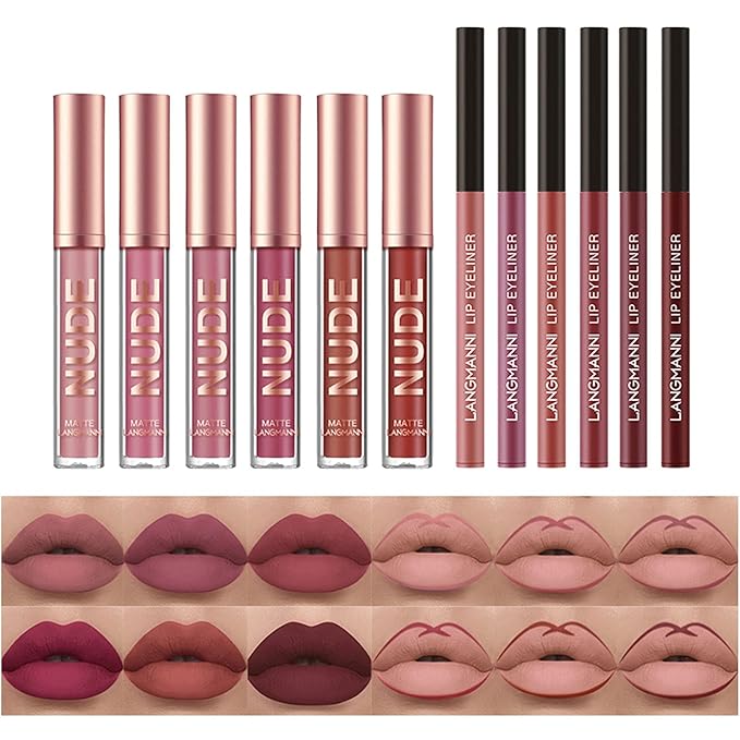 BestLand 12Pcs Matte Liquid Lipstick + Lip Liner