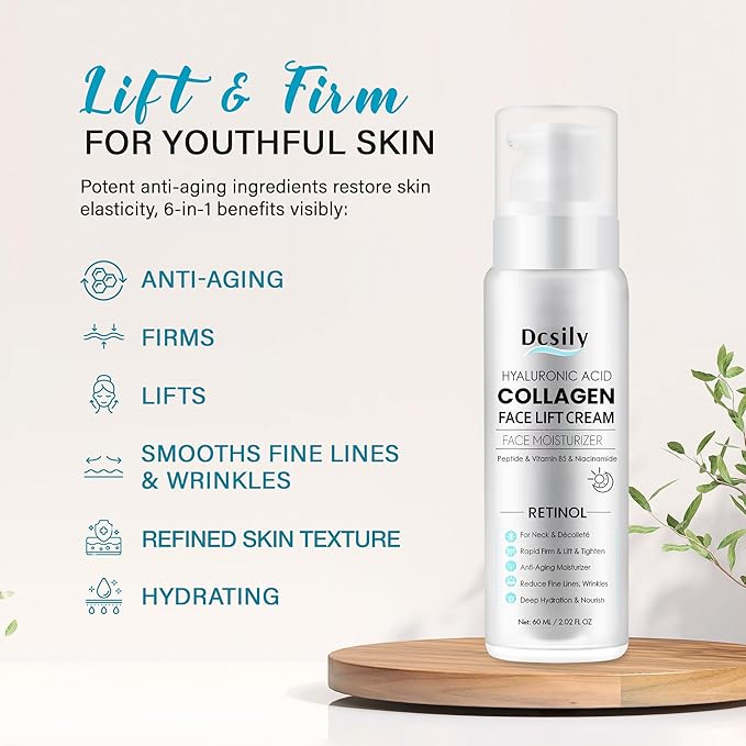Skin Tighten And Lift Neck Cream: Face Lift Cream 6-in-1 Anti-Aging Moisturizer for Anti Wrinkle - Hydrating Neck Firming Cream with Retinol, Collagen, Peptide, Hyaluronic Acid for Neck & Décolleté