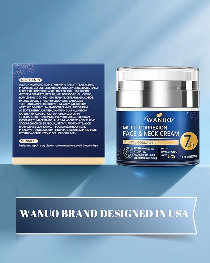 Retinol Cream for Face, Face Moisturizer, Neck Creams for Tightening and Firming with Collagen & Hyaluronic Acid, Daily Anti-Aging Face Cream for Women, Smooth Wrinkles & Fine Lines, 1.7 Fl Oz