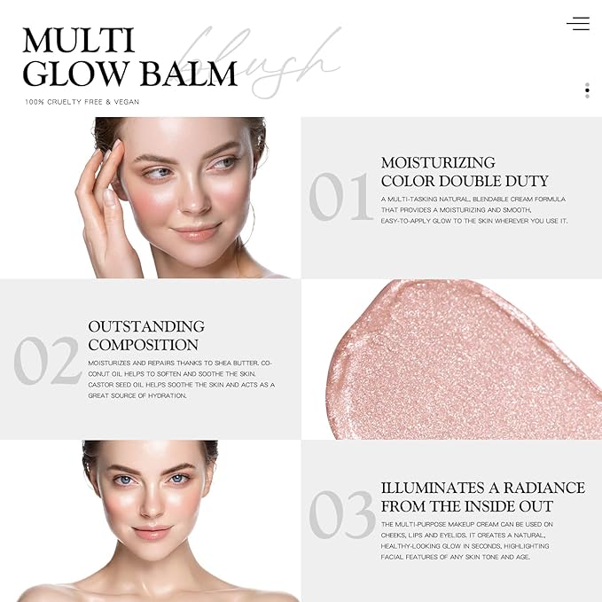 Multi Glow Balm, Cream Blush for Cheeks, Blush Balm, (Dewy) 0.63 Oz