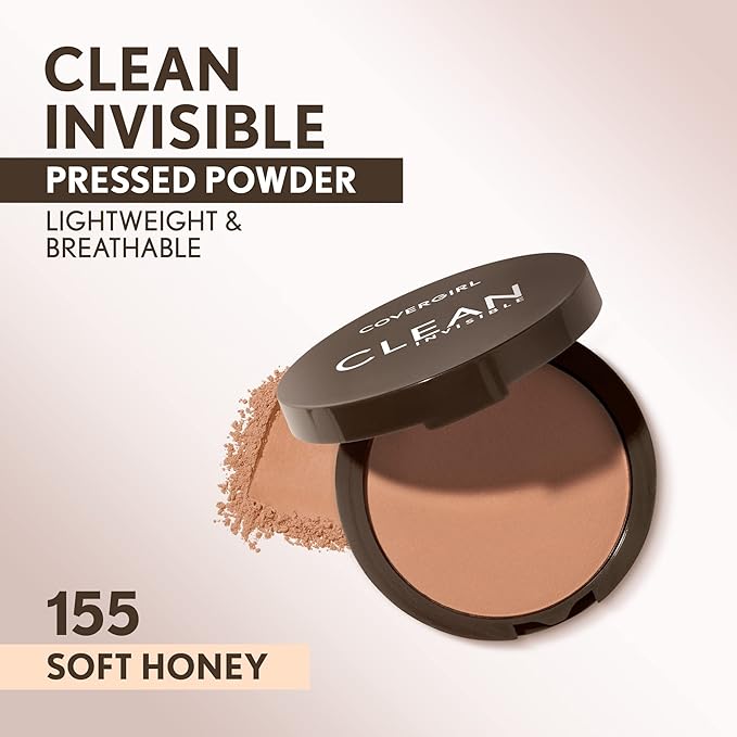 Covergirl Clean Invisible Pressed Powder, Lightweight, Breathable, Vegan Honey 155, 0.38oz