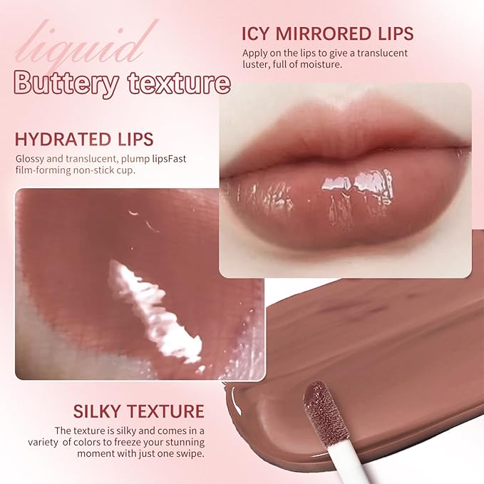 3 Colors Lip Butter Gloss, Hydrating Lip Glow Oil Lip Glaze, Brown Sugar Nourishing Lip Tinted Gloss Lip Care, Non-Sticky Long Lasting Lip Plumper Gloss Makeup (4+11+13)