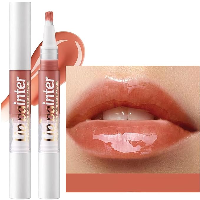 2 in 1 Brown Lip Gloss Lip Plumper Gloss Tinted Glitter Shimmer Lipgloss lip oil Lipstick Moisturizing High Shine And Vegan Plumping Lip Gloss For Women Girls Long-Lasting Dry Lip Care base 03 #