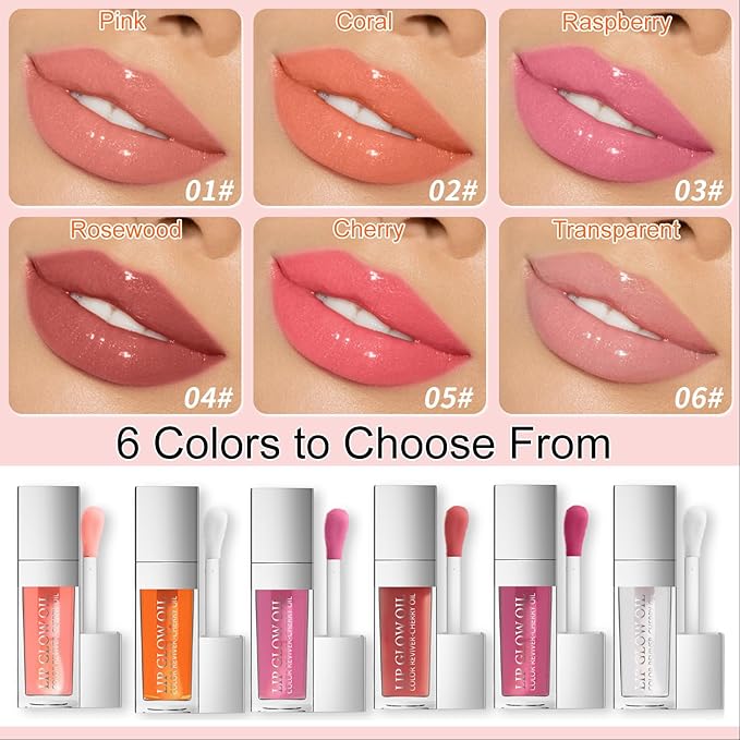 Hydrating Lip Glow Oil, Moisturizing Lip Plumper Gloss, No-Sticky Transparent Plumping Lip Gloss Tinted Lip Balm for Lip Care and Dry Lips (Cherry)