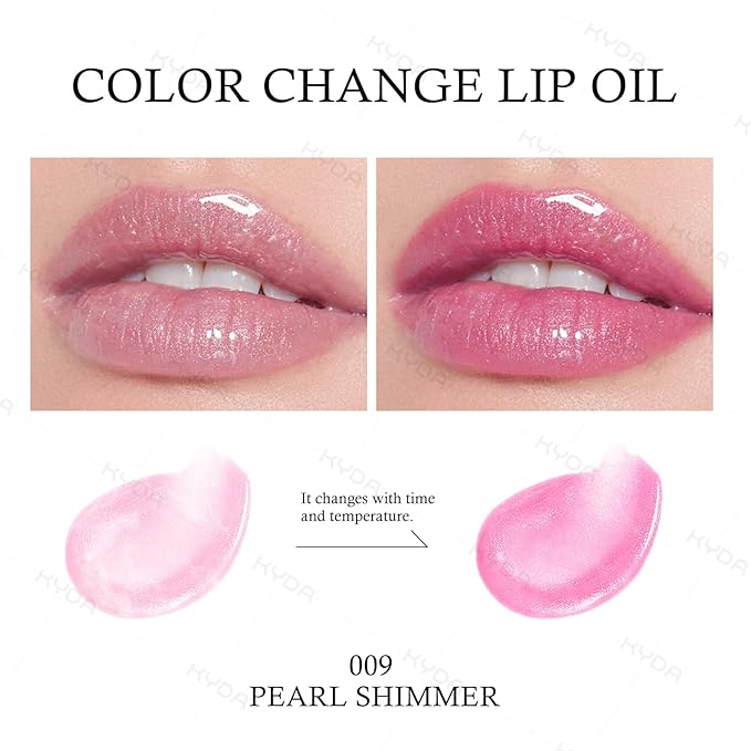 KYDA Hydrating Lip Glow Oil, Color Changing Tint, Moisturizing Lip Oil, Glossy Transparent Plumping Lip Gloss, Tinted Lip Oil for Lip Care and Dry Lips-Pearl Shimmer