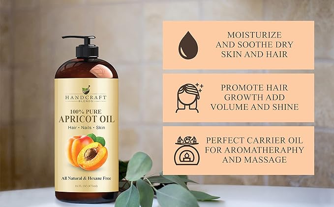 Handcraft Blends Apricot Kernel Oil - Cold-Pressed 16 Fl Oz - 100% Pure and Natural - Premium Grade Carrier for Skin and Hair - Hair and Body - Massage - Hexane-Free