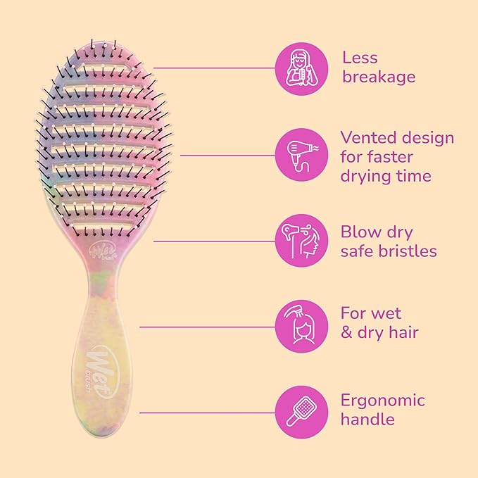 Wet Brush Speed Dry Hair Brush - Stripes (Color Wash) - Vented Design and Ultra Soft HeatFlex Bristles Are Blow Dry Safe With Ergonomic Handle Manages Tangle and Uncontrollable Hair - Pain-Free
