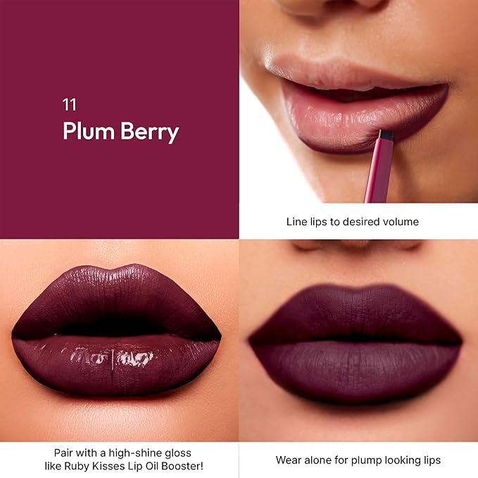 Ruby Kisses Plumping Effect Lip Liner, Semi Matte, Smudge Proof, High Pigment, Medium to Full Coverage Makeup, Precise Tip, Bold Color Lip Plumper