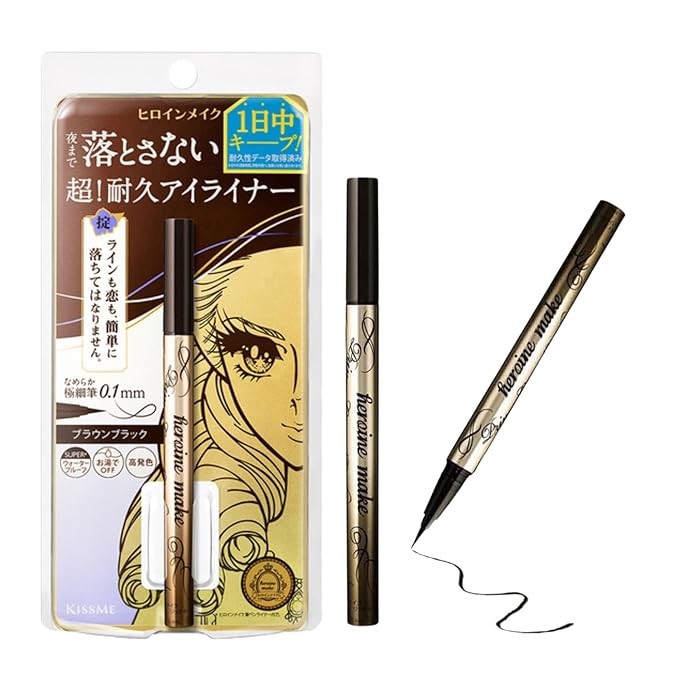 Heroine Make by KISSME Prime Liquid Eyeliner, Super Waterproof, Ultra Fine Tip for Precise Eye Makeup, Stay All Day Long, 02 Brown Black 0.4mL/0.01 Fl Oz