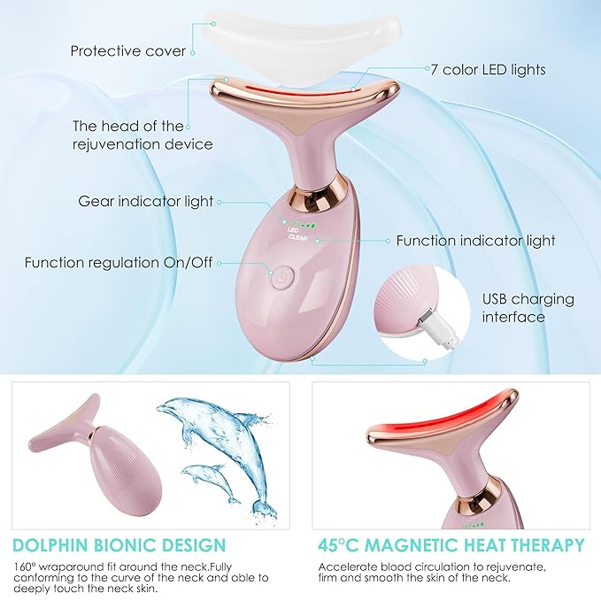 Facial Massager Red-Light-Therapy-for-Face and Neck, Face π² culpting Wand with 7 Color - Birthday, Christmas, Mothers Day, Valentines Day Gifts for Her Women Mom Best Friend Wife Teacher (Rose Gold)