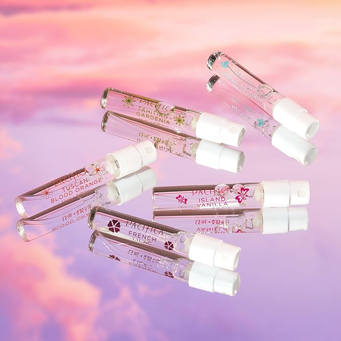 Pacifica Beauty Wanderlust & Moon Moods Perfume Set, Travel Fragrances, Island Vanilla, French Lilac, Clean Vegan Perfume, 0.05 fl oz Each (Set of 10)