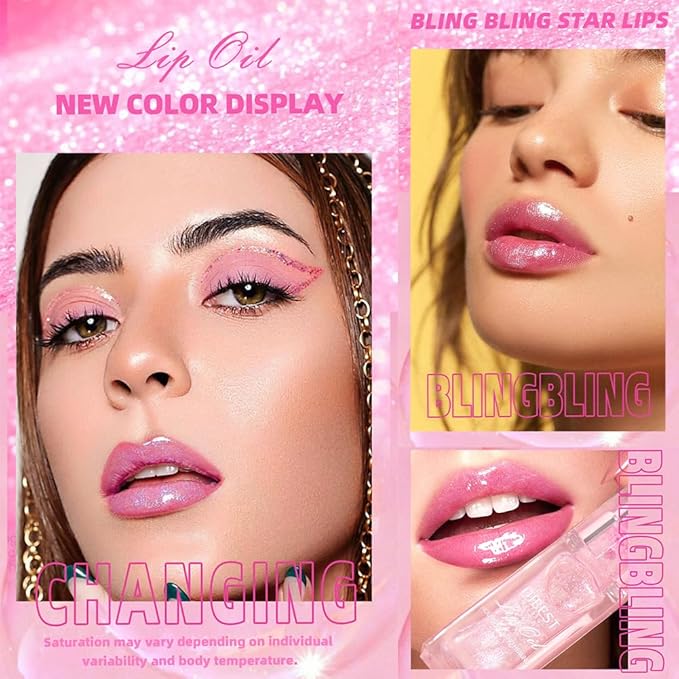 Hydrating Lip Gloss Transparent Lip Care,Magic Color Changing Moisturizing Lip Glow Oil Plumping Glimmer Glow Lipstick, Long Lasting Non-sticky Fresh Texture Lip Oil(Q2394-5#Change Color)