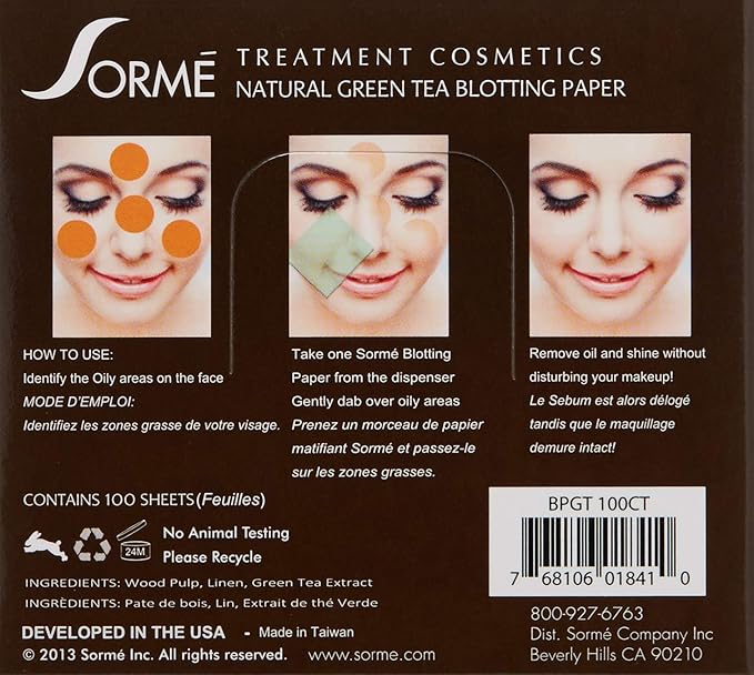 Sorme' Treatment Cosmetics Blotting Paper, Green Tea, 0.. 5 oz
