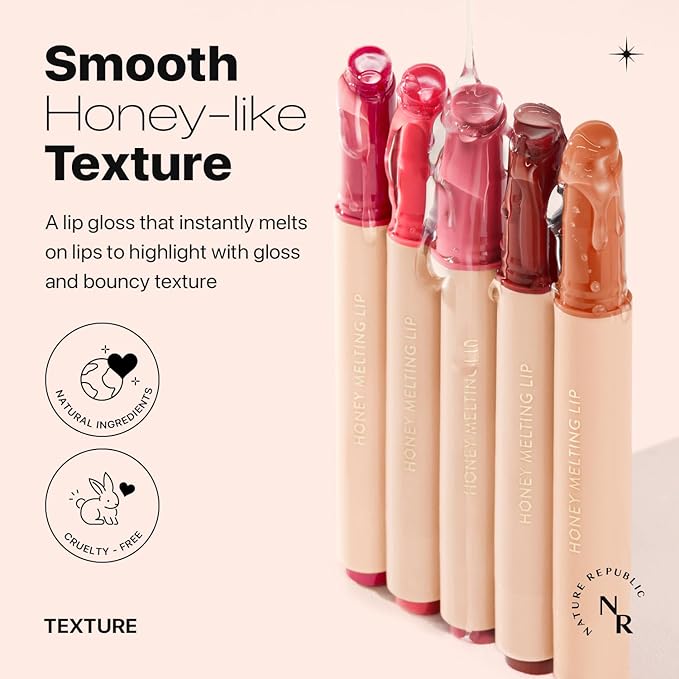 Nature Republic HONEY MELTING LIP (01 APRICOT) SOFT LIP STICK, Hydrating Gloss, Moisturizing balms, Sheer tint, Shine & Nude, Glowy Finish, korean make up