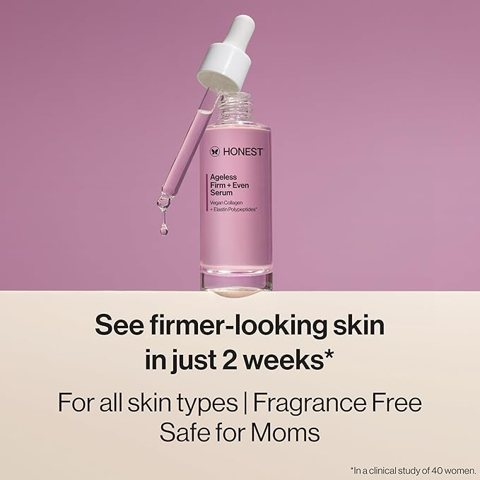 Honest Beauty Ageless Firm and Even Serum | Powered by Vegan Collagen and Elastin Polypeptides | Firmer-Looking Skin and Even Tone | Fragrance Free, EWG Verified, Vegan, Cruelty-Free | 1 fl oz