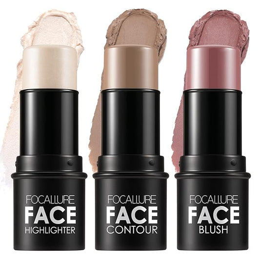 FOCALLURE 3 Pcs Cream Contour Sticks,Shades with Highlighter Finishing Makeup,LIGHT-SKIN
