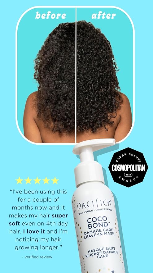 Pacifica Mini Coco Bond Damage Care Leave-In Mask – Bond Repair Hair Treatment for Damaged Hair, Concentrated Travel-Size Leave-In Conditioner Restores Strength & Shine, Vegan & Cruelty-Free, 1.4oz