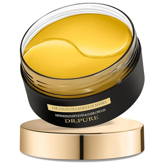 Dr. Pure Under Eye Patches for Puffiness: 24K Gold Eye Mask Soothe Fine Lines Wrinkles with Collagen Vitamin C - Reduce Dark Circles Eye Gel Pad (30 Pairs)