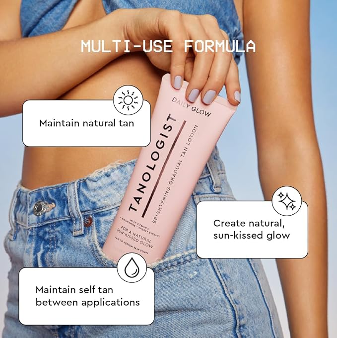 Tanologist Brightening Daily Glow - Medium/Dark - Illuminating Gradual Tan Lotion - Natural, Sun Kissed Glow - Daily Tanning Lotion with Vitamin C, Niacinimide & Cherry Extract - 8.45 fl oz