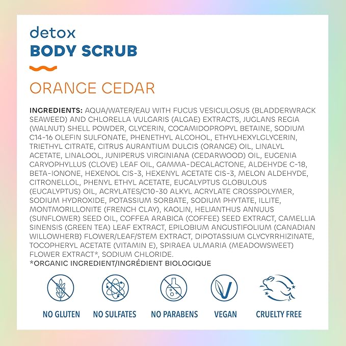 Seaweed Bath Co. Detox Body Scrub, Orange Cedar Scent, 6 Ounce, Sustainably Harvested Seaweed, French Sea Clay, Coffee Extract