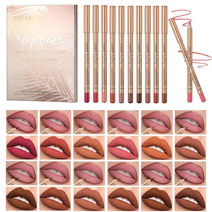 12PCS Matte Lip Liner Set,Waterproof Lipstick Liner Slim,High Pigmented Creamy Lipliners Pencil,Non-fading Long Lasting Lip Liner Pencil for Women