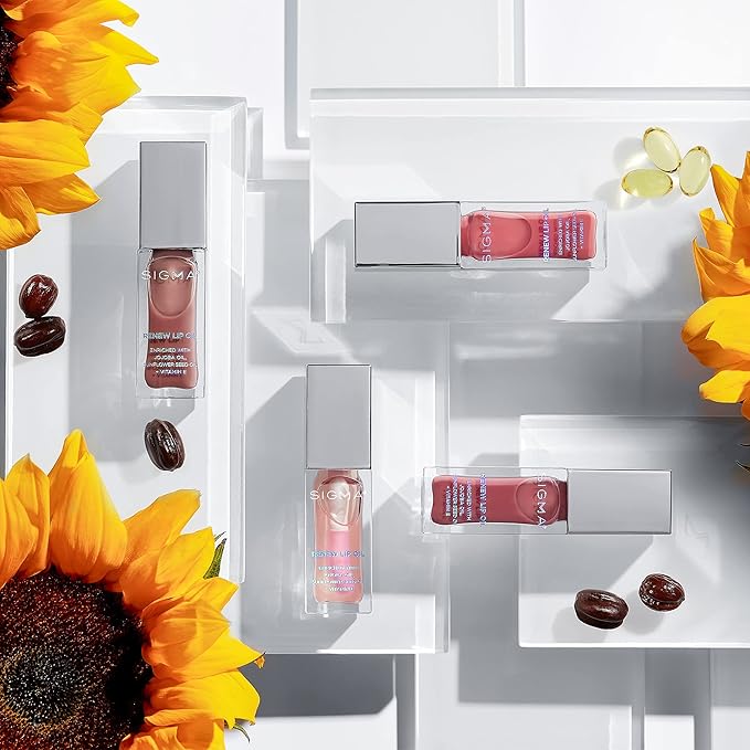 Sigma Beauty Renew Lip Oil – Tinted Lip Oil with Luxurious High-Shine Color & Long Lasting Hydration for Soft, Supple Lips, Non Sticky Lip Oil w/Nourishing Antioxidants (All Heart, Berry Mauve Sheen)
