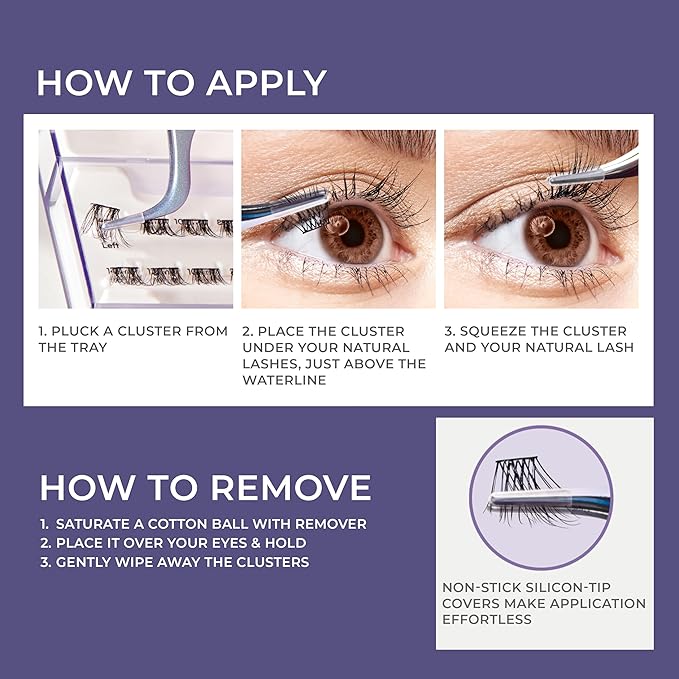 KISS imPRESS Falsies Long Lasting Self Adhesive Eyelashes, ‘Demi Bold’, 5 Day Extended Wear, 24 Medium Volume Lash Clusters (5,6,8,10,12, & 14mm), Precision Non-Stick Applicator