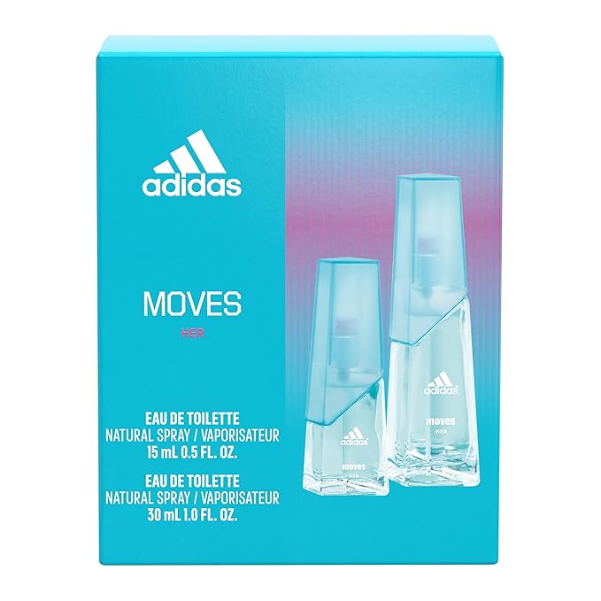 adidas Moves for Her 2 Piece Gift Set, Notes of Grapefruit, Green Apple, and Peppermint, Women's Fragrance, Long Lasting, Sporty Fragrance, Travel Size