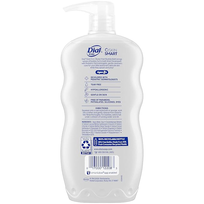 Dial Kids 3-in-1 Body + Hair + Bubble Bath, Peach, 24 fl oz (Pack of 4)