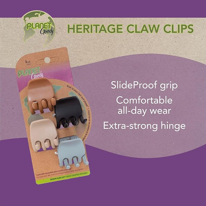 GOODY Planet Heritage Medium Claw Clips - 4-Pack, Assorted Neutral Colors- For Easily Pulling Up Your Hair - Pain-Free Hair Accessories For Women, Men, Boys & Girls