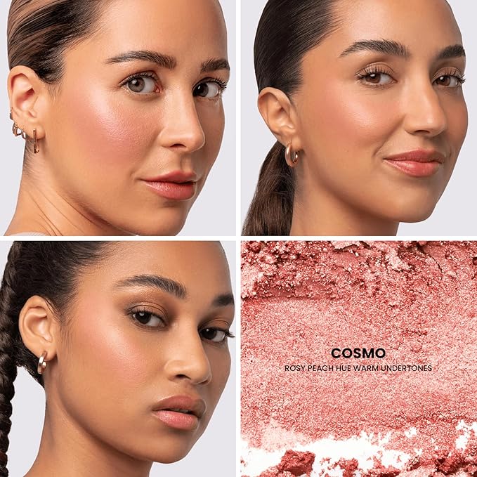 Phase Zero Makeup Powder Blusher - "Cosmo" - 4g / 0.141 oz - Full Coverage, Natural Blush - Soft, Buildable Pink, Coral, Peach & Golden Hues - Matte & Shimmering Shades Gives Cheeks a Radiant Glow