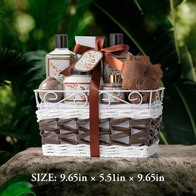 Fathers Day Gifts for Men for Dad Bath and Body Gift Basket For Women & Men Spa Gift Basket Coconut Almond 16 Pcs Bath Gift Set With Fragrant Lotion, Home Spa Luxurious Bath Body Oil, Diffuser & More