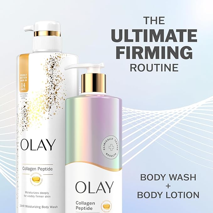 Olay Body Lotion for Women, Firming with Collagen Peptides Serum, Visibly Firmer Skin, 24hr Moisture & Hydration, Fast Absorbing Formula, Vitamin B3 Complex, For All Skin Types, 17 fl oz