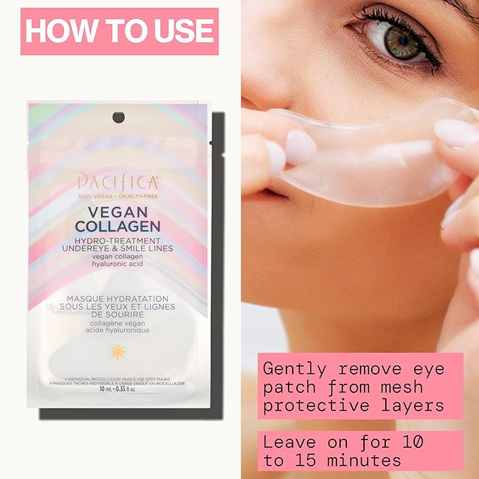 Pacifica Undereye & Smile Mask Set – Vegan Collagen Hydro Treatment with Hyaluronic Acid, Hydrating for Dark Circles, Dry & Combination Skin, Vegan & Cruelty-Free, 2 Pieces