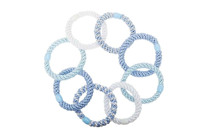 L. Erickson Grab & Go Pony - Caribbean - 8 Pack Ponytail Holder Hair Ties - Blue Mix