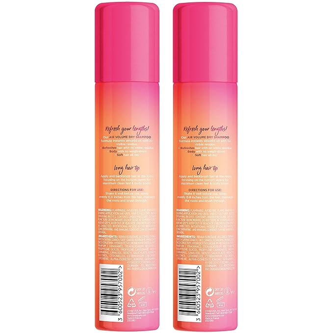 L'Oreal Paris Elvive Dream Lengths Air Volume Dry Shampoo Instantly Absorbs Oil, Long-Lasting Clean Feel, No White Residue, Instant Body, Sulfate, Paraben, Dye, Silicone Free Pack of 2, 8.32 oz