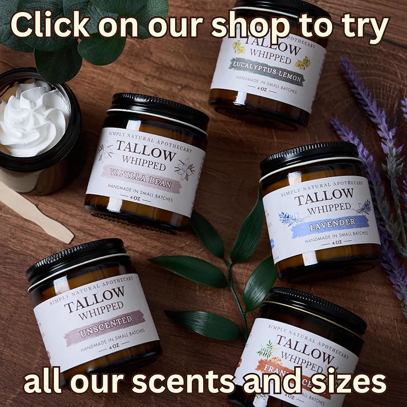 Beef Tallow for Skin Care, Face, Hands - Natural Moisturizer - Whipped - Organic Grass-Fed Beef Fat - Vitamins A, D, E, K - Dry Skin, Baby Diaper Cream - Hydrating - Warm Vanilla - 2 oz Jar