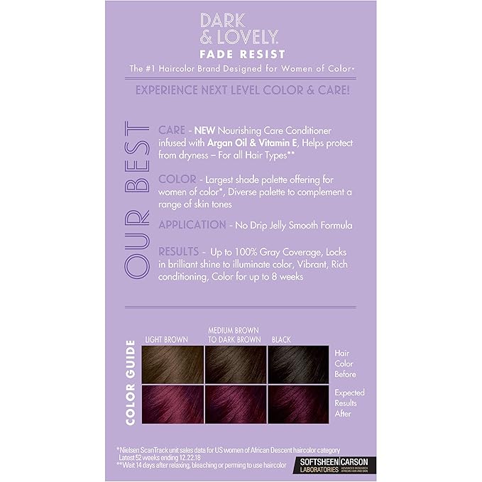 SoftSheen-Carson Dark and Lovely Fade Resist Rich Conditioning Hair Color, Permanent Hair Color, Up To 100 percent Gray Coverage, Brilliant Shine with Argan Oil and Vitamin E, Crimson, 2 Count