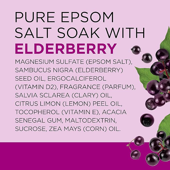 Dr Teal's Epsom Salt Magnesium Soak, Black Elderberry with Vitamin D, 3 lbs (Pack of 4)