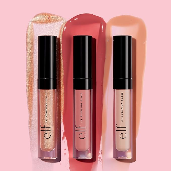 e.l.f. Lip Plumping Gloss, Hydrating, Nourishing, Invigorating, High-Shine, Plumps, Volumizes, Cools, Soothes, Champagne Glam, Shimmer, 0.1 Oz