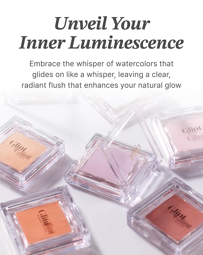 Glint Baked Blush (Strawberry Smoke, 0.08oz) - Long-Lasting, All-Day Face Blush Powder for a Natural Look. Korean Skin Care Makeup. Blendable Color for Eyes, Cheeks & Body.