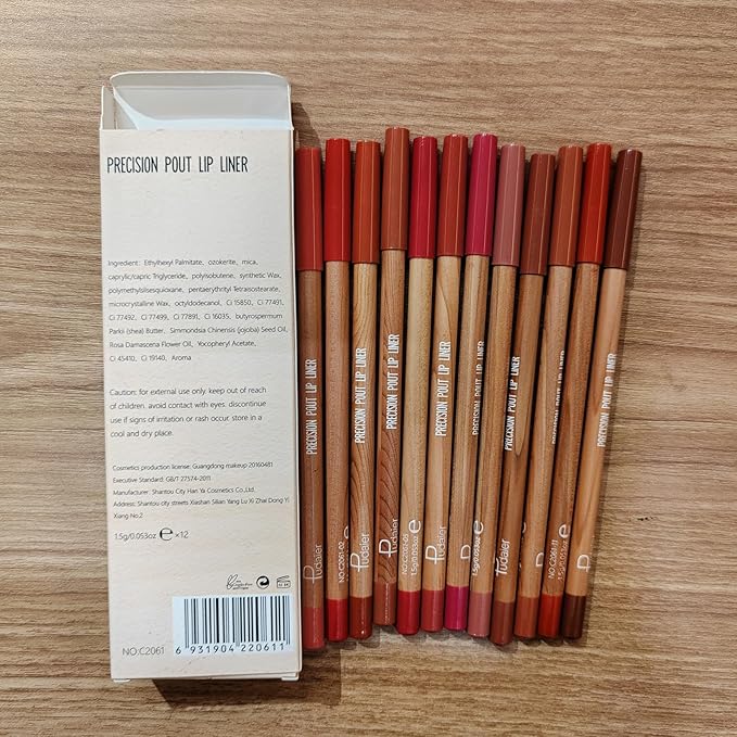 Lip Liner Set, 12Pcs Pure Natural Oak Brown Pink Red Series Lip Liners, Smooth and High Pigmented Lip Makeup Pencil