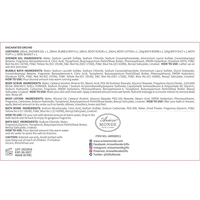 Spa Gift Baskets for Women, Gift Set for Mom Enchanted Orchid Scent, Home Spa Kit with Bubble Bath, Body Lotion, Bath Bomb, Bath Salt, Bath Gift Baskets, Birthday Gifts for Women