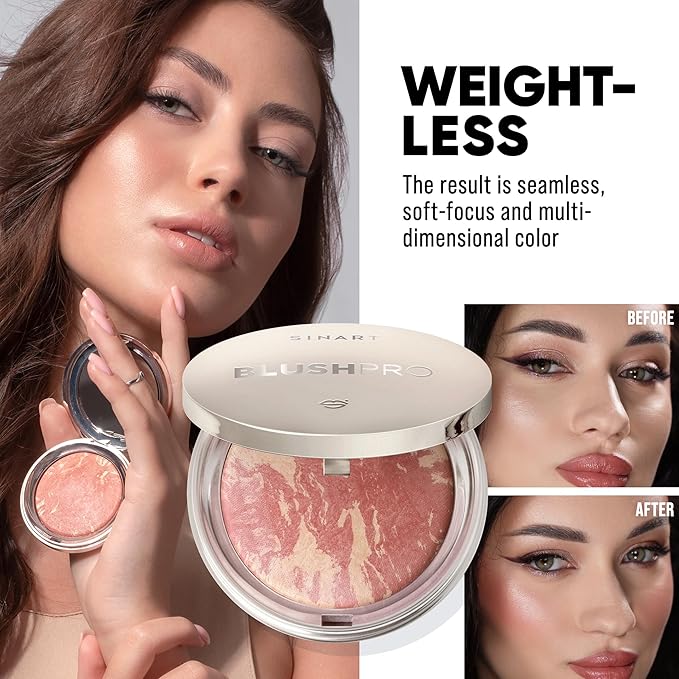Baked PRO Blush. Brighten Lighting Highly Glow Marbleized Blush. Lightweight Shimmery Satin Face Makeup. Cruelty-Free. Shape, Contour & Highlight Face (B2)