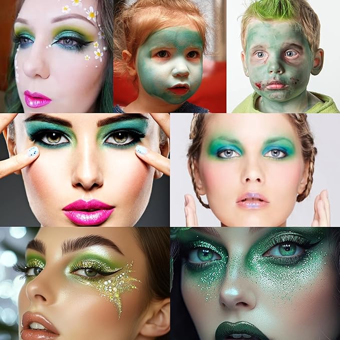 St Patricks Day16 Colors Green Glitter Matte Eyeshadow Makeup Palette,Forest Green Yellow Colorful Eye Shadow Plattet Highly Pigmented Dark Green Eyeshadow for Cosplay Halloween SFX