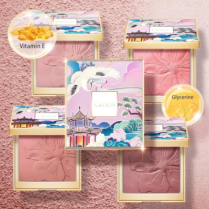 CATKIN Cheek Powder Blush Baked Pink Makeup Blusher Creamy Light Weight Long Lasting Natural Finish 10g (C07 Limerence)